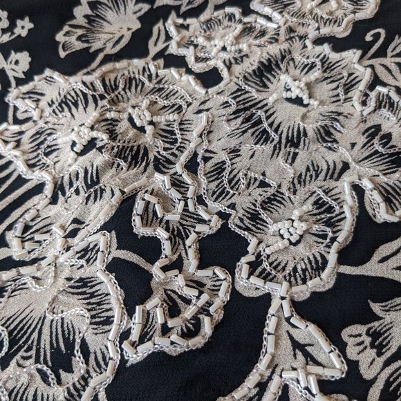 Vintage 90s Two of Us Black and White Floral Beaded Dress size XL - Picture 5 of 9